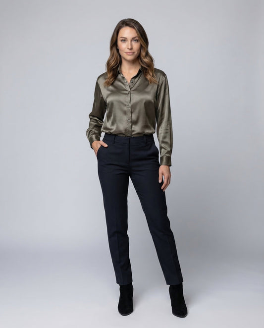 Damen Satin Bluse Kurzarm - Eveloria