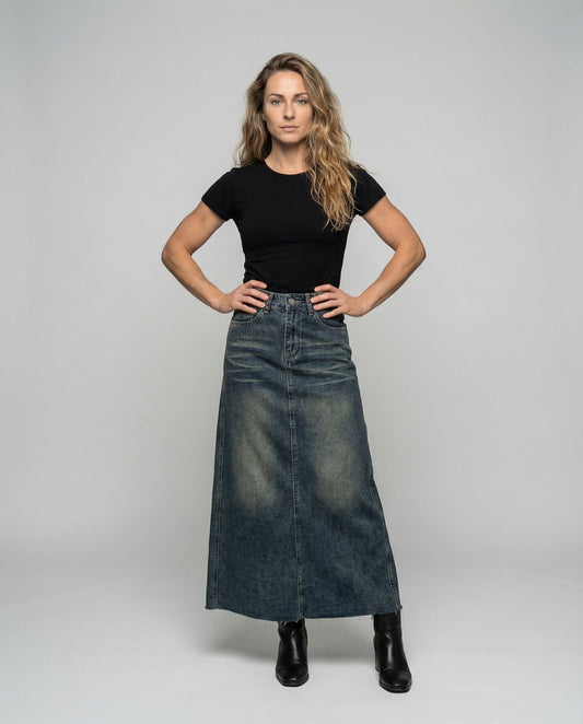 Damen Maxirock Jeans A-Linie - Eveloria