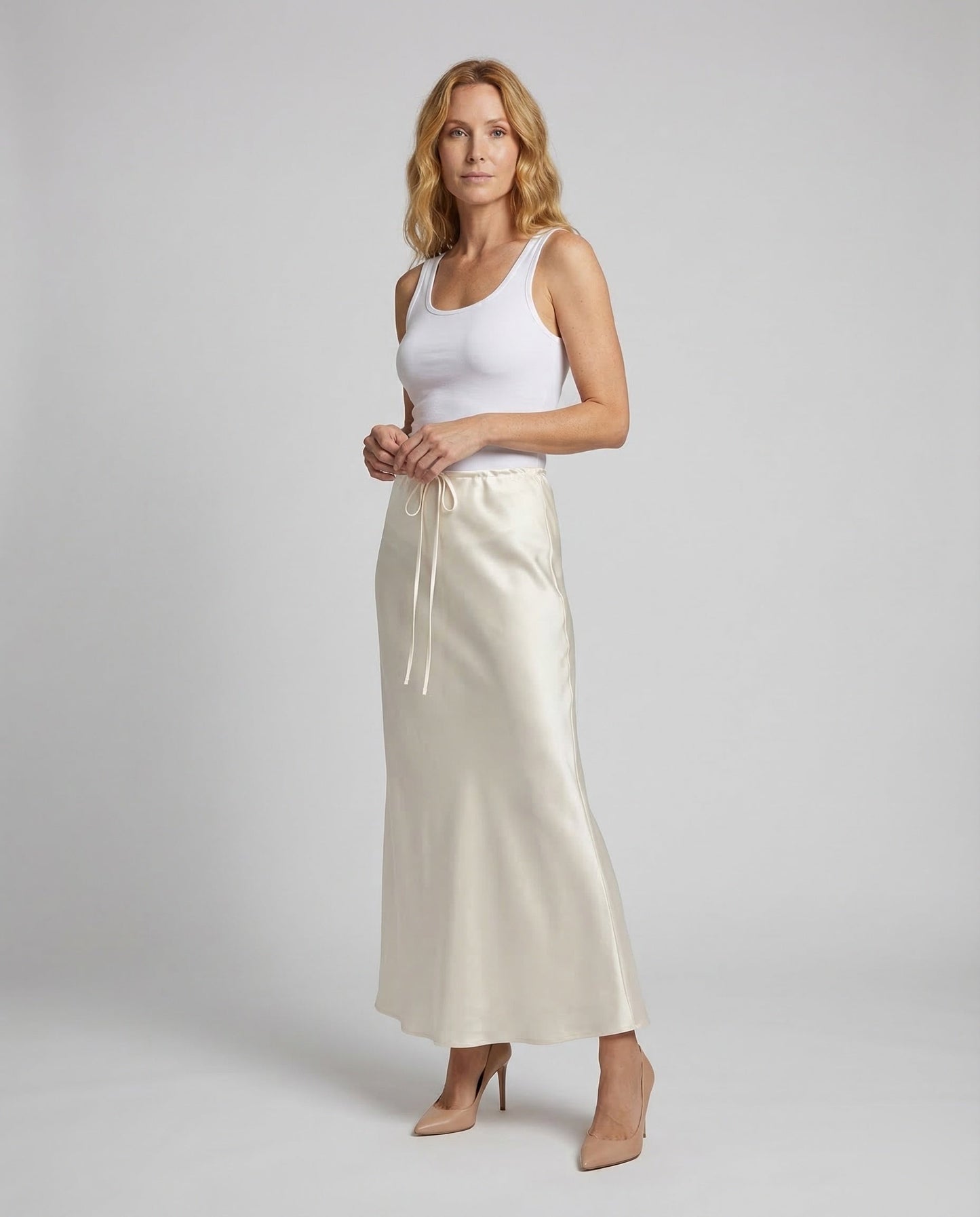Damen Satin Maxirock Schräg - Eveloria