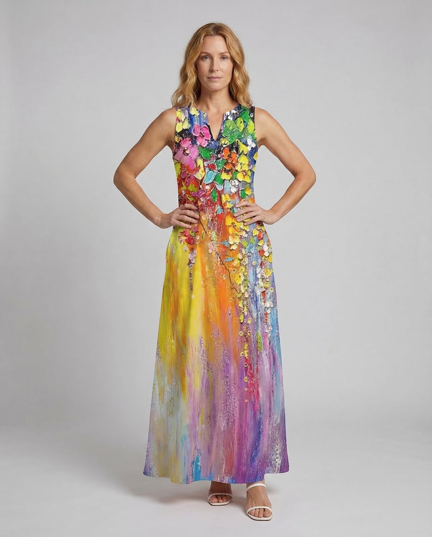 Damen Maxikleid A-Linie mit Druck - Eveloria