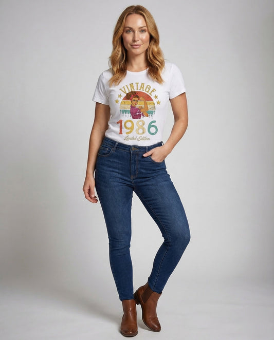 Damen T-Shirt Retro-Print Baumwolle - Eveloria