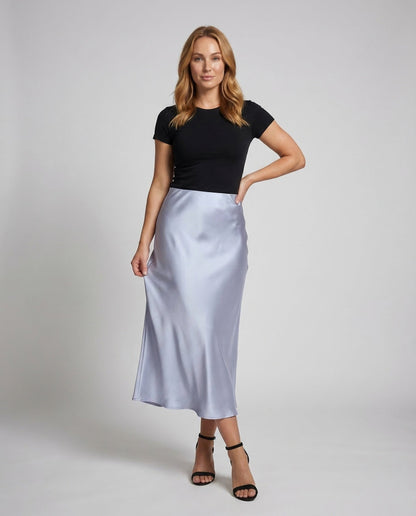 Damen Midirock aus Satin Drapiert - Eveloria