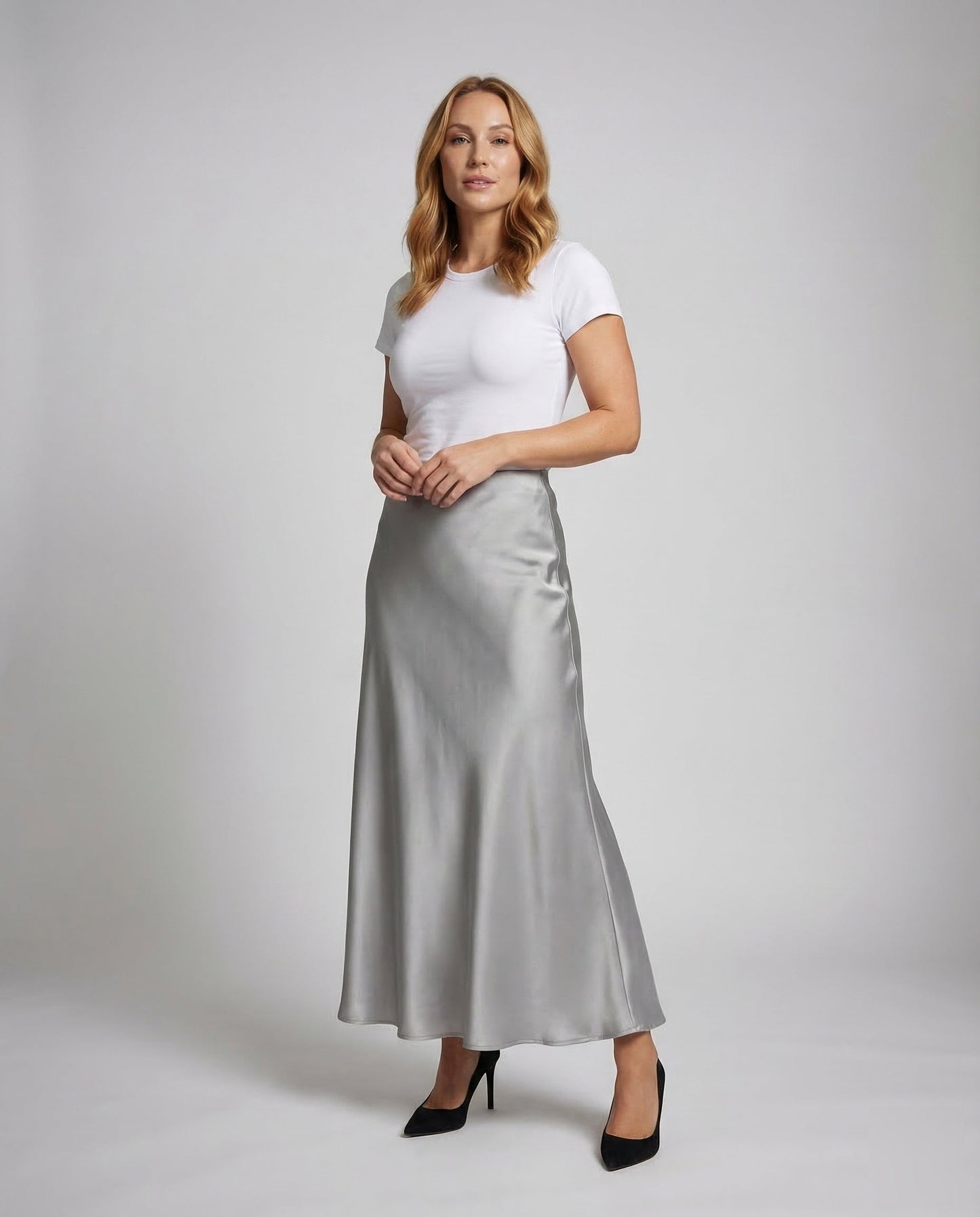 Damen Maxirock Satin Schrägschnitt - Eveloria