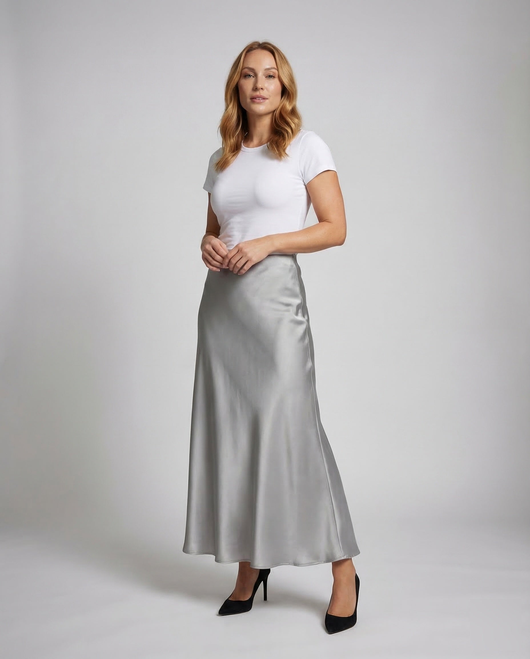 Damen Maxirock Satin Schrägschnitt - Eveloria