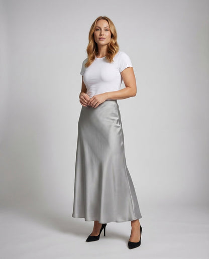 Damen Maxirock Satin Schrägschnitt - Eveloria