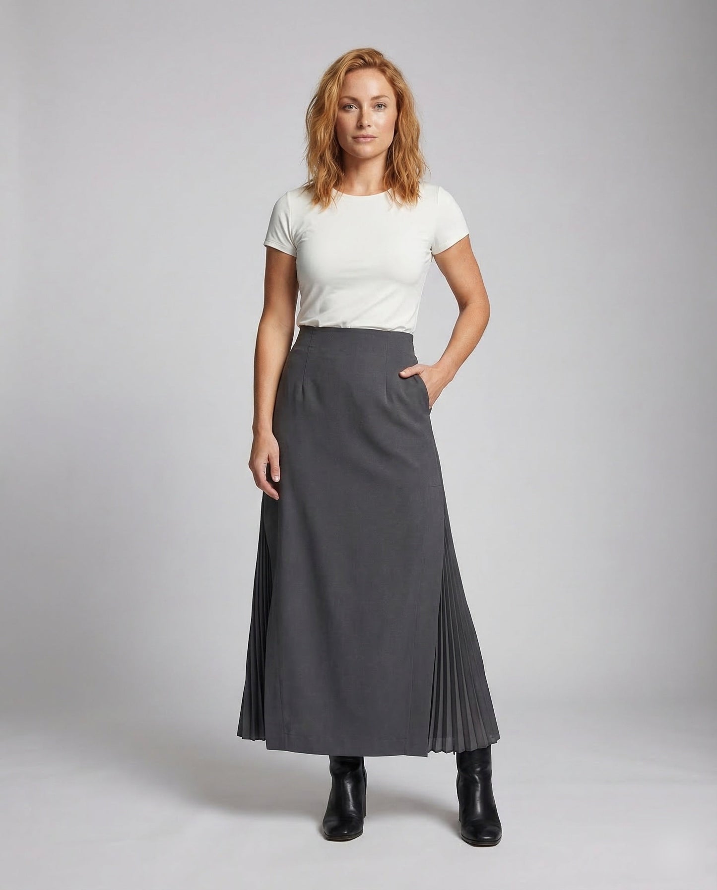 Damen Midirock mit Plissee und Schlitz - Eveloria