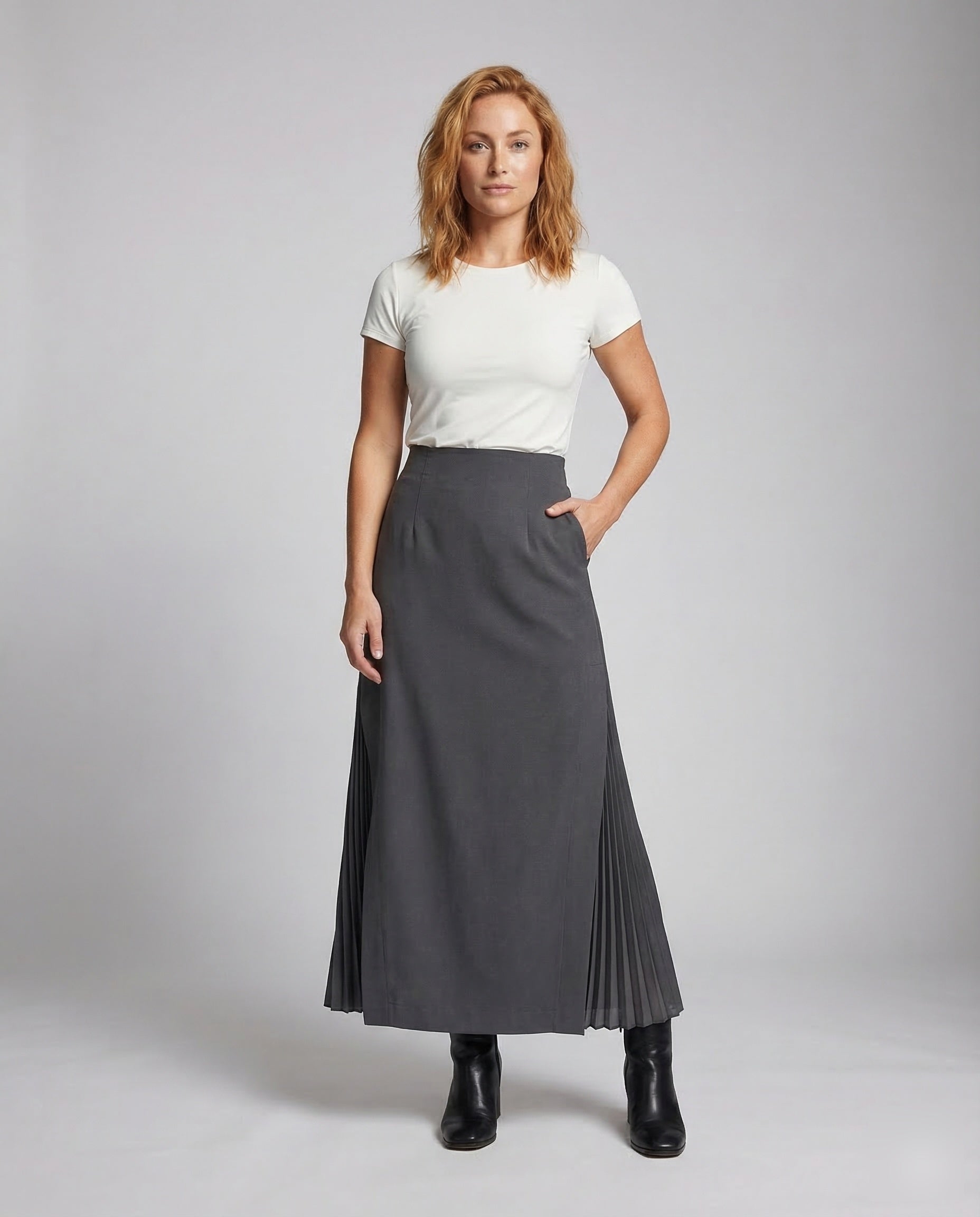 Damen Midirock mit Plissee und Schlitz - Eveloria