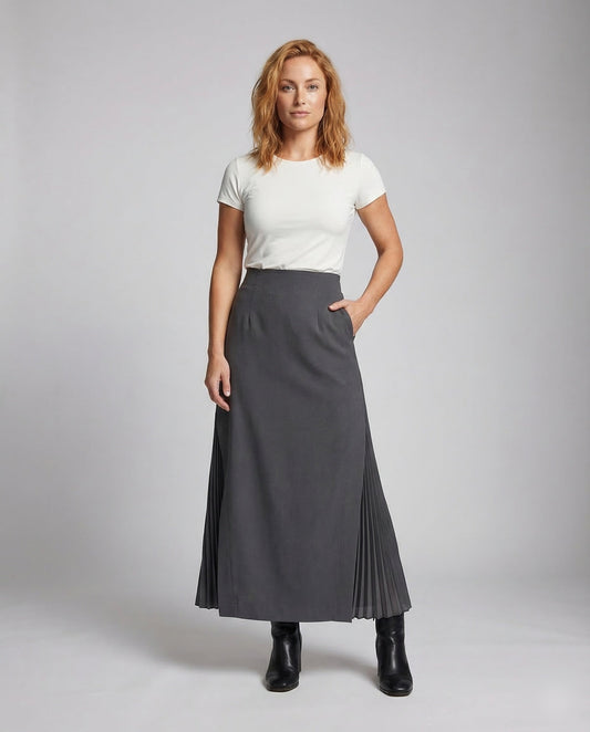 Damen Midirock mit Plissee und Schlitz - Eveloria