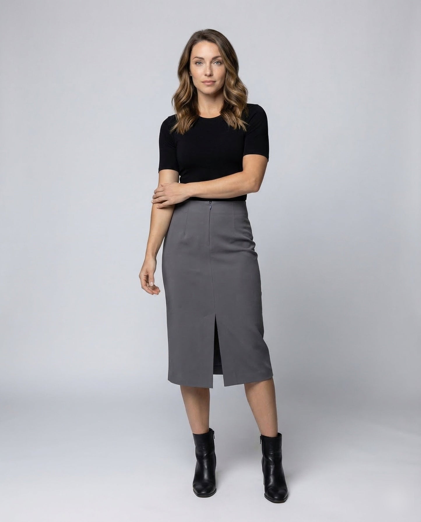 Damen Midirock Bleistiftform Kellerfalte Schwarz - Eveloria