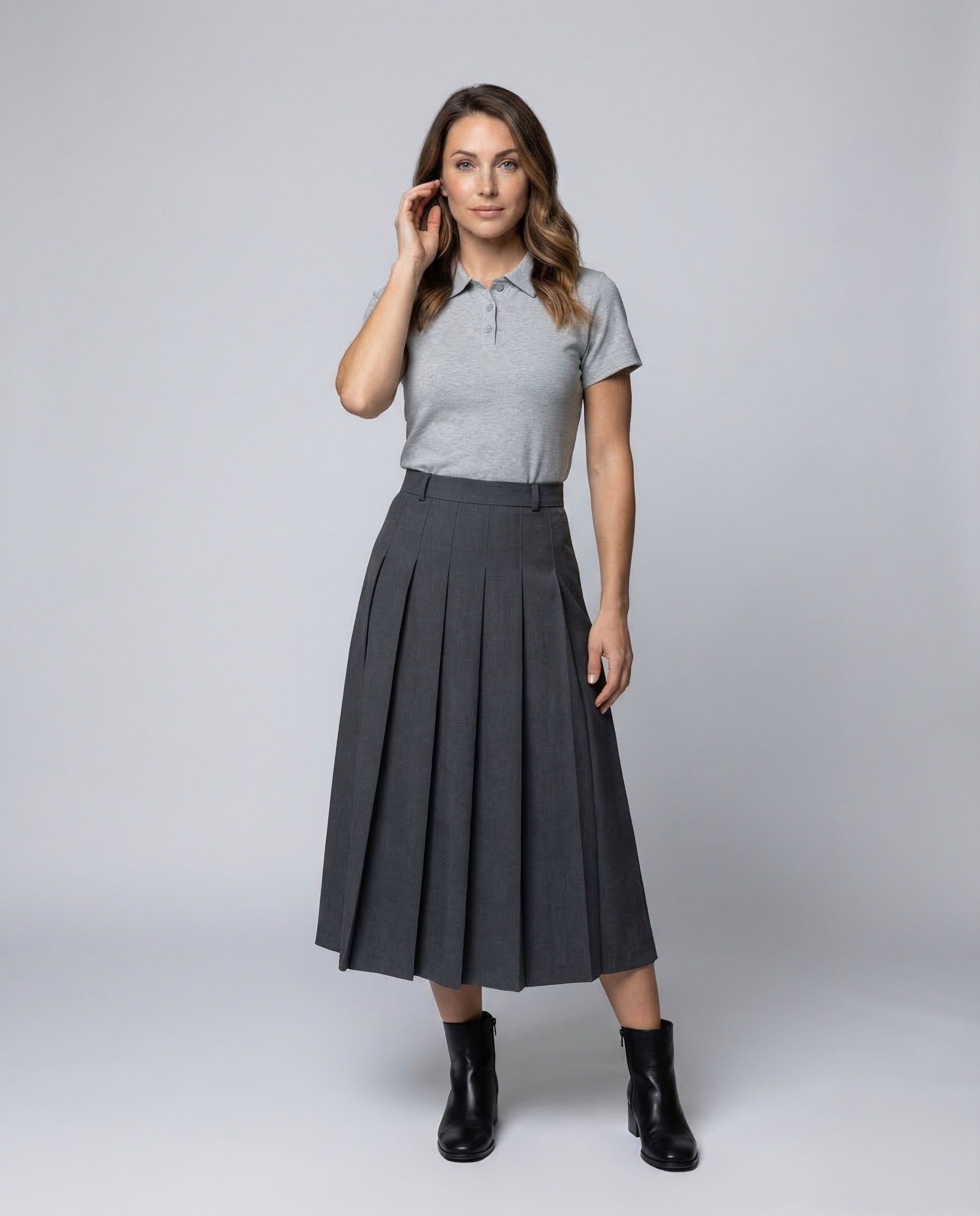 Damen Boxfaltenrock Anzugstoff Schwarz - Eveloria