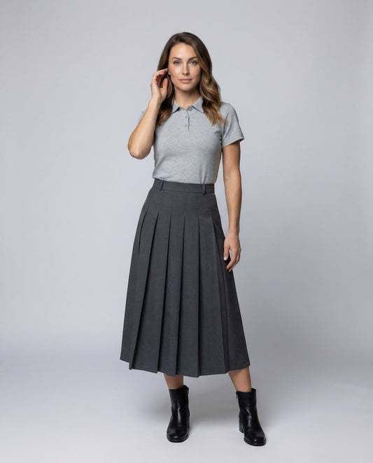 Damen Boxfaltenrock Anzugstoff Schwarz - Eveloria