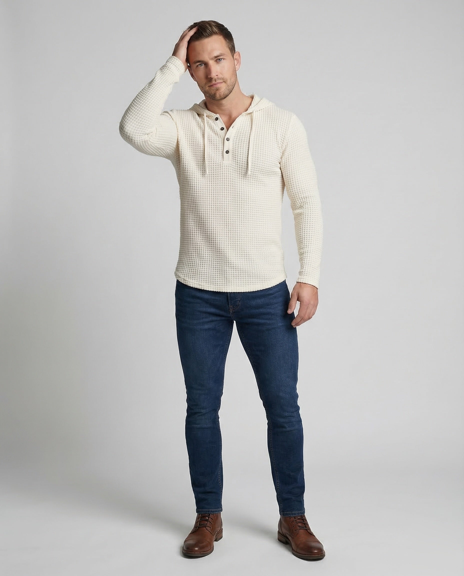 Herren Waffelstrick Henleyshirt - Eveloria