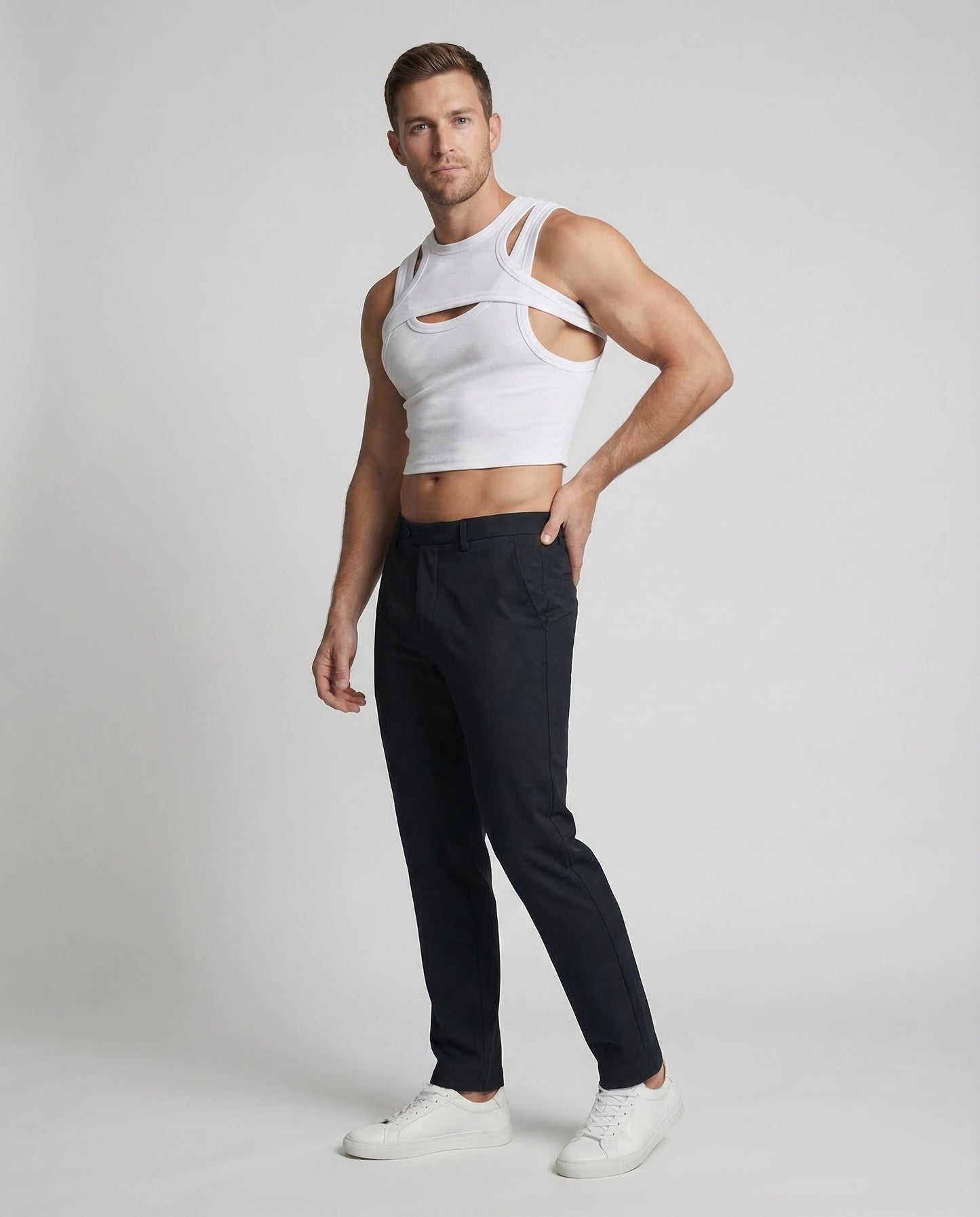 Herren Tanktop Cutout Ärmellos Schwarz - Eveloria