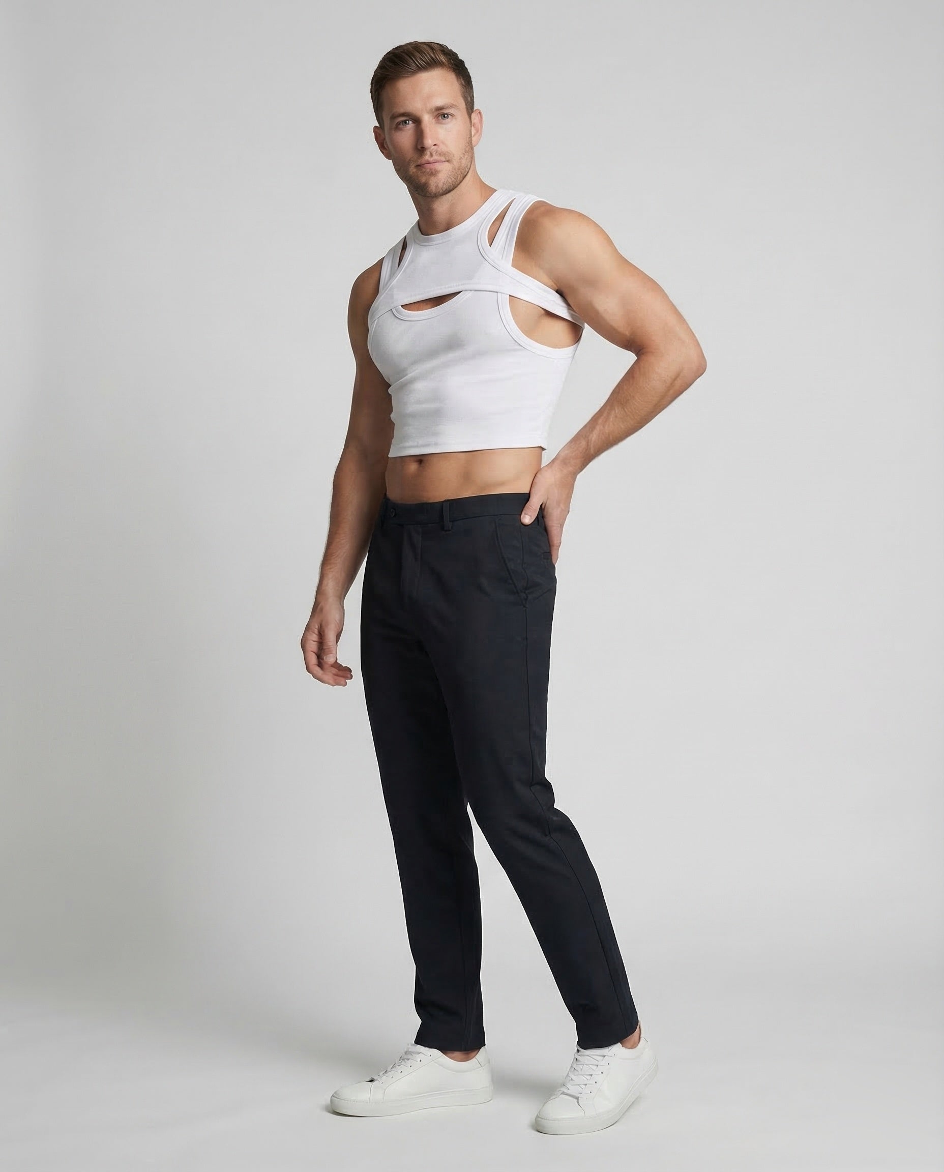 Herren Tanktop Cutout Ärmellos Schwarz - Eveloria