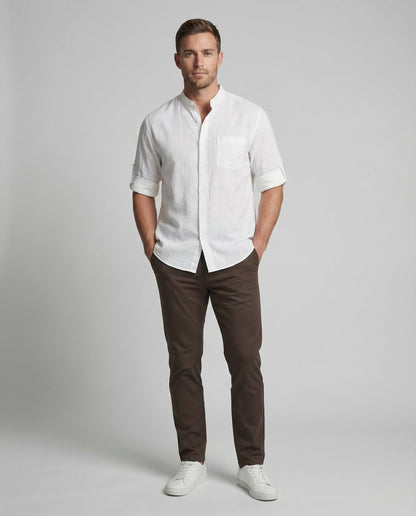Herren Leinenhemd Stehkragen - Eveloria