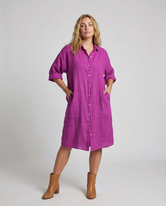 Damen A-Linien-Kleid Leinenmischung - Eveloria