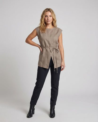 Damen Ärmellose Tunika Bluse mit Bindegürtel - Eveloria