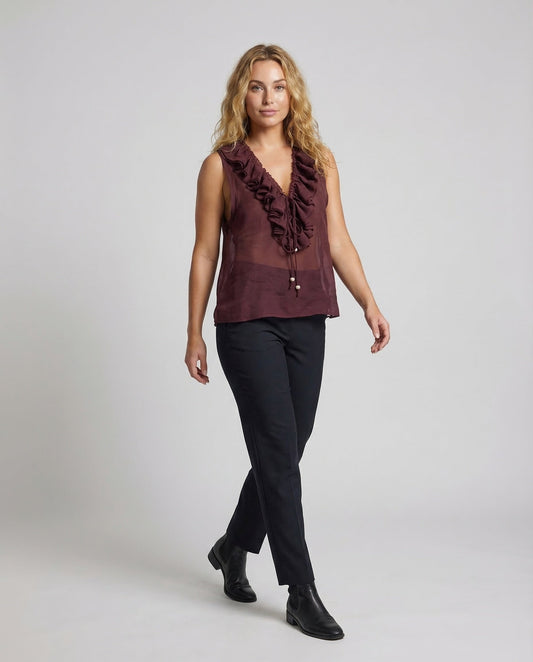 Damen Ärmellose Rüschenbluse mit Kordelzug - Eveloria