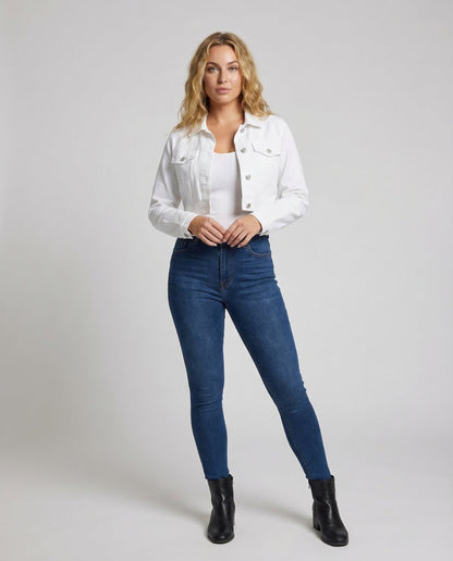 Damen Cropped Jeansjacke Nieten Vintage Look - Eveloria