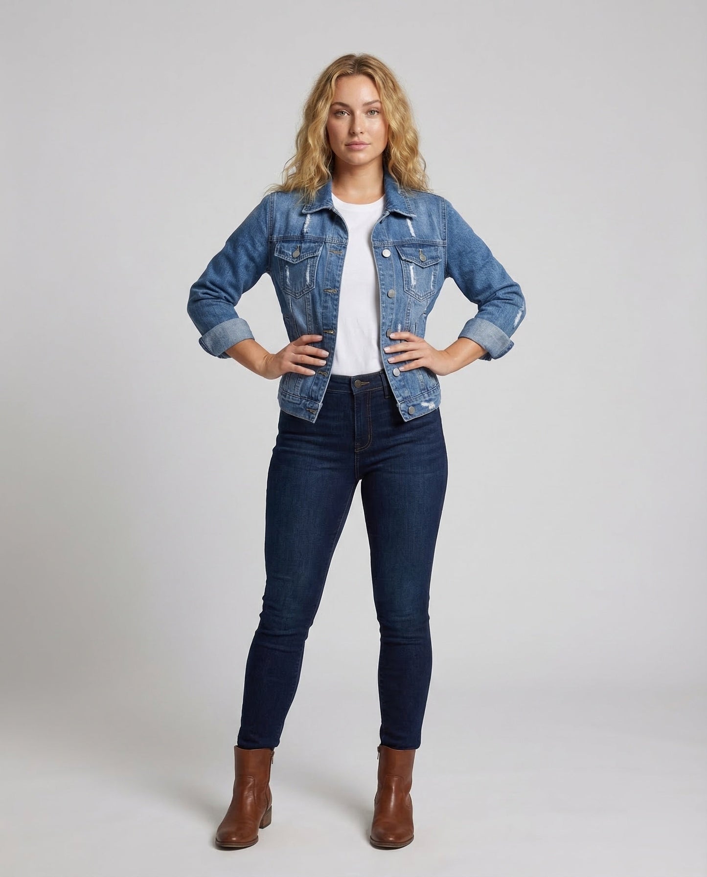Damen Denimjacke 3/4 Arm Blau - Eveloria