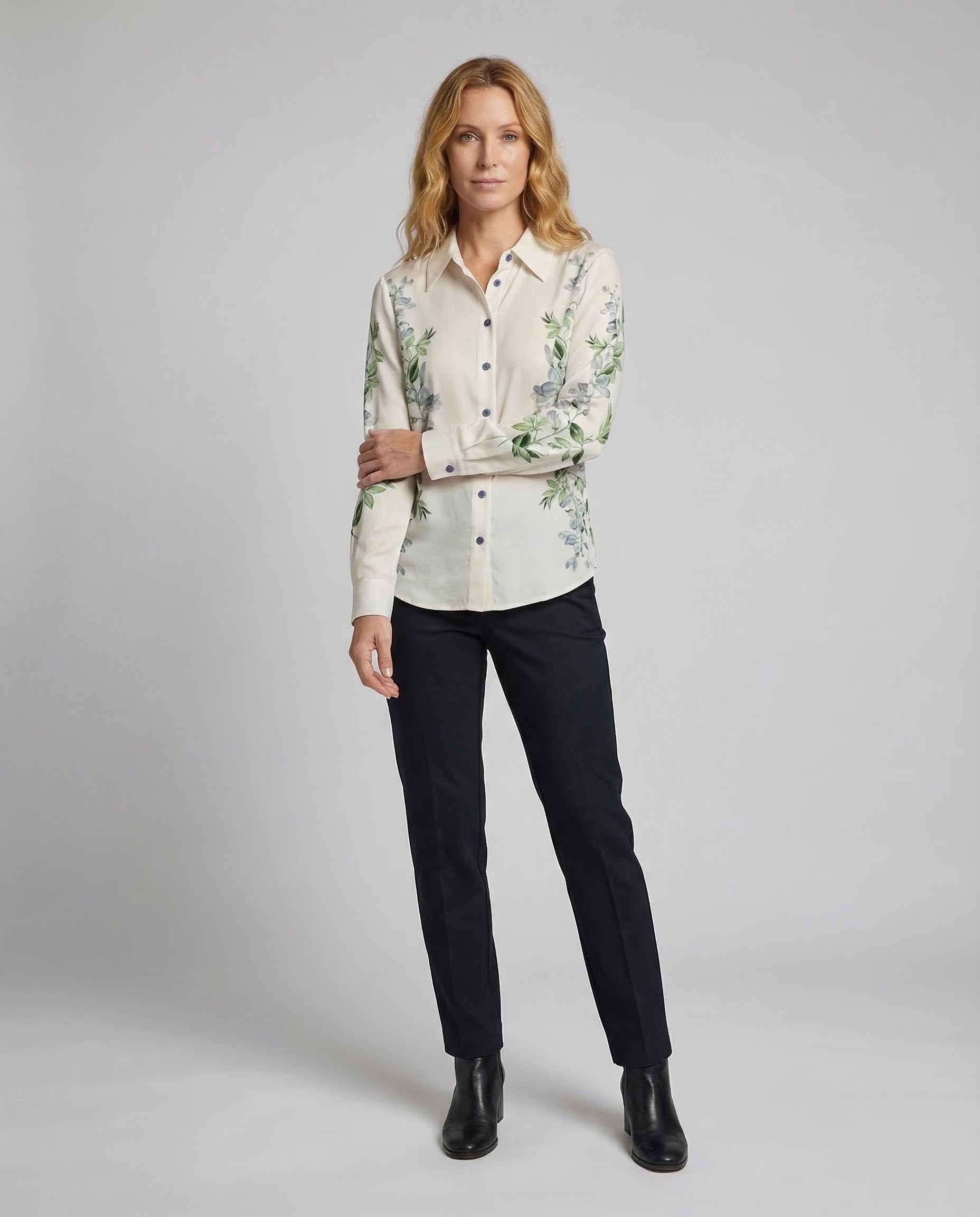 Damen Bluse Blumendruck Drapiert - Eveloria