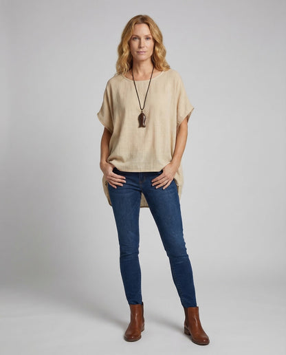 Damen Leinen-Tunika Entspannt Leicht Beige - Eveloria