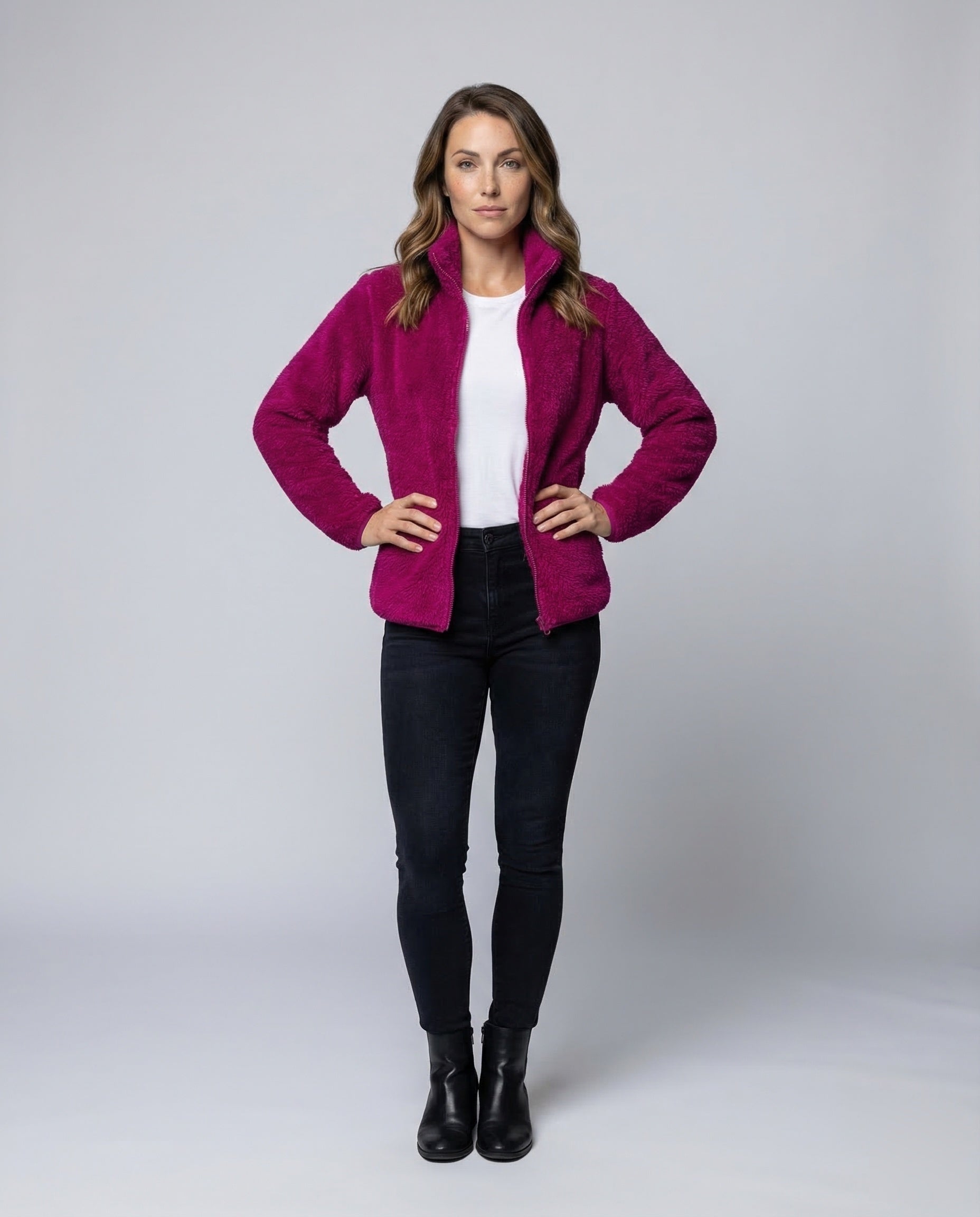 Damen Fleecejacke Flauschig Plüsch Schwarz - Eveloria