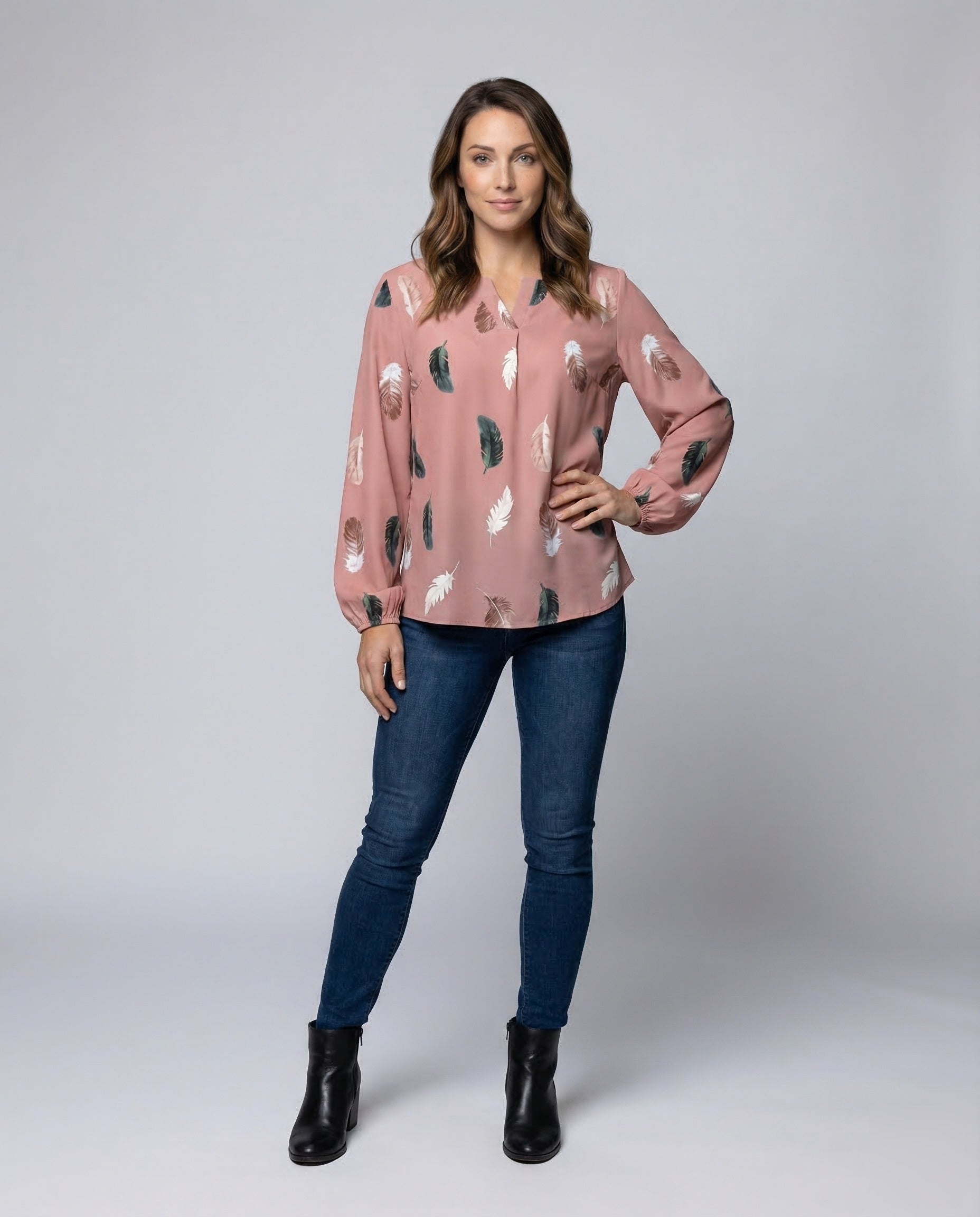 Damen Chiffonbluse Federprint Leicht Blume - Eveloria