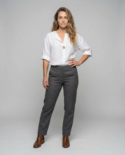 Damen Tunika Leinenmischung Hellbeige - Eveloria