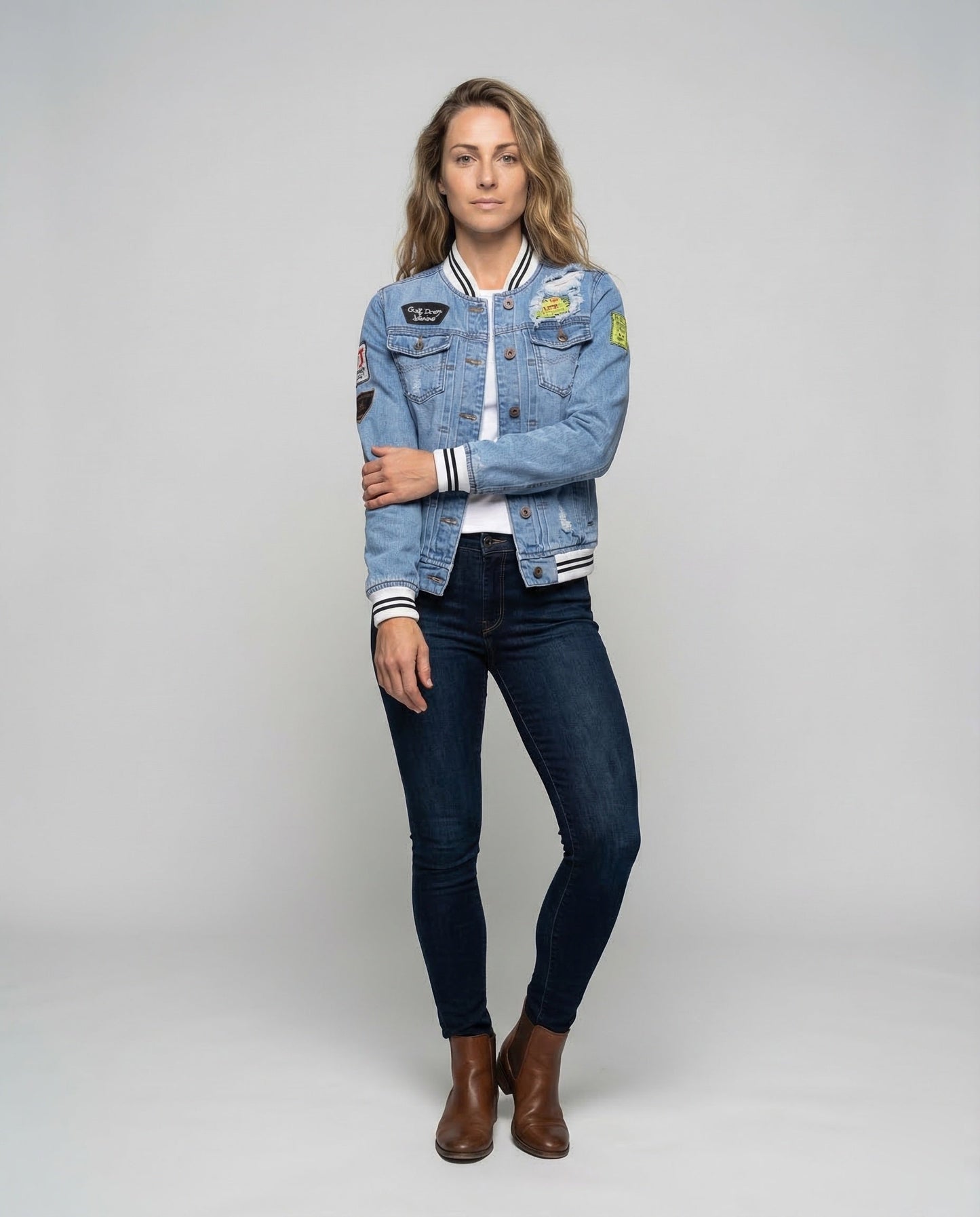 Damen Jeansjacke Retro Patchwork - Eveloria