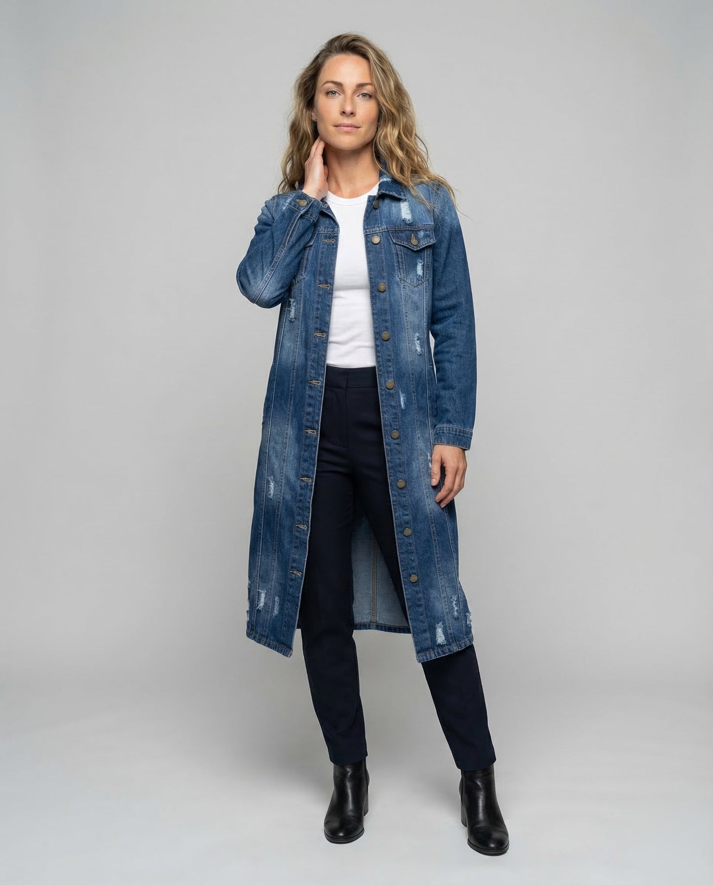 Damen Jeans Midikleid mit Rissdetails - Eveloria