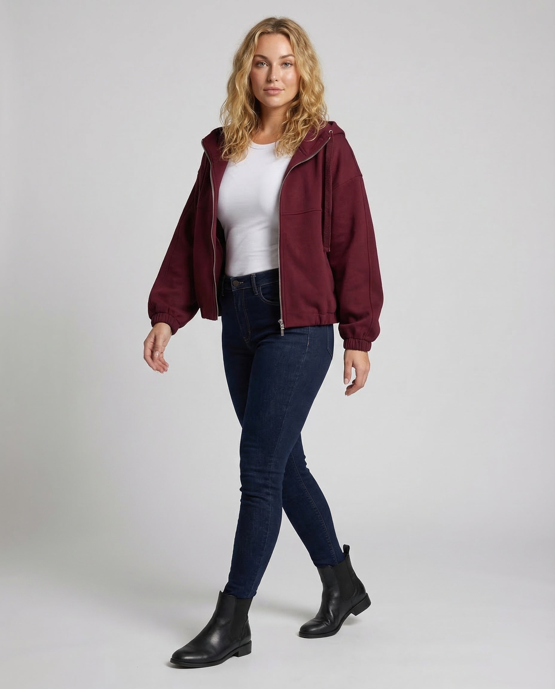 Damen Kastige Kapuzenjacke Ballonärmel - Eveloria