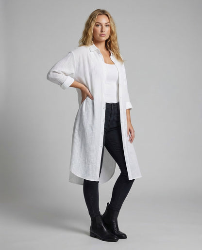 Damen Hemdmantel Knielang Musselin - Eveloria