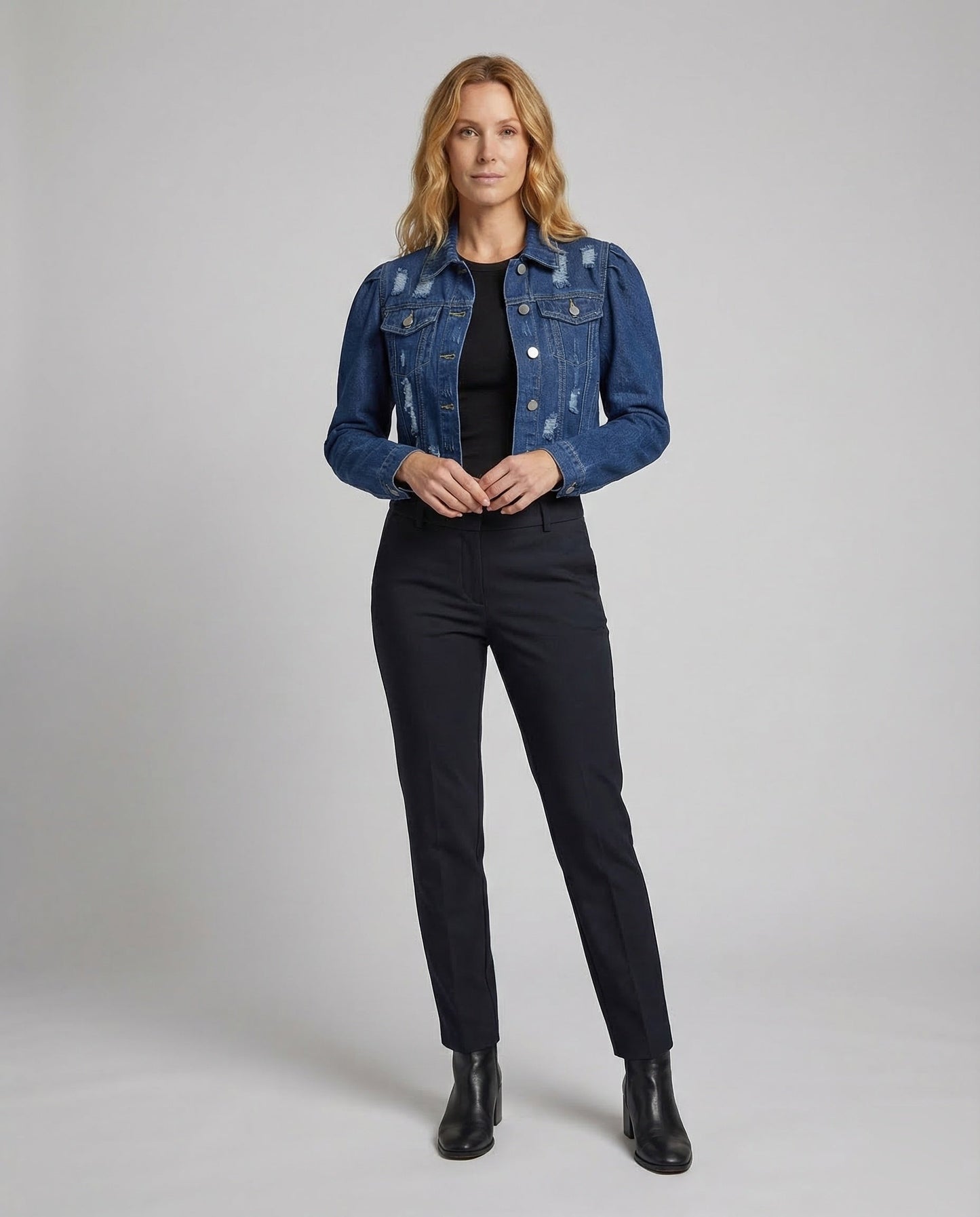 Damen Destroy-Jeansjacke Puffärmel - Eveloria