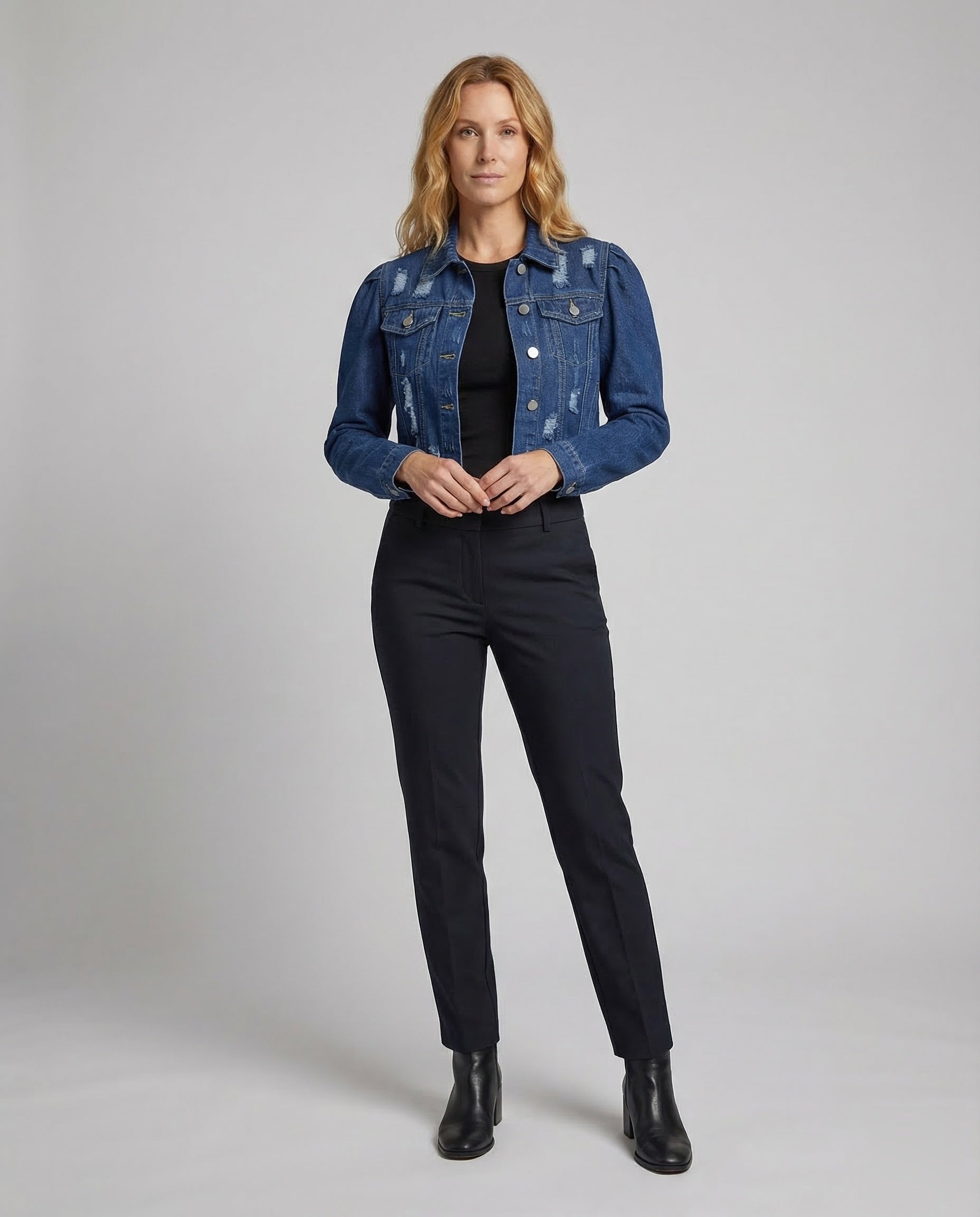 Damen Destroy-Jeansjacke Puffärmel - Eveloria