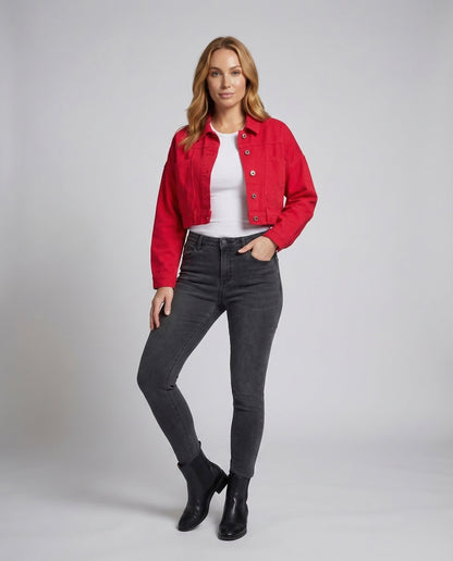 Damen Kurze Jeansjacke Mit Knopfverschluss - Eveloria