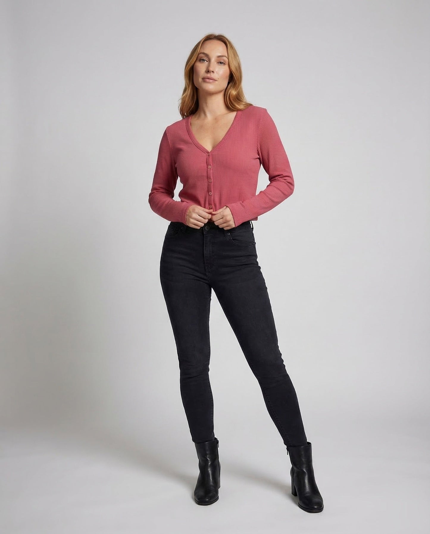 Damen Rippstrickjacke Kurz V-Ausschnitt - Eveloria
