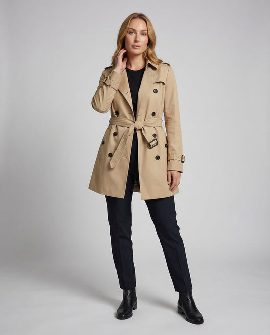 Damen Kurze Trenchjacke Mit Bindegürtel - Eveloria
