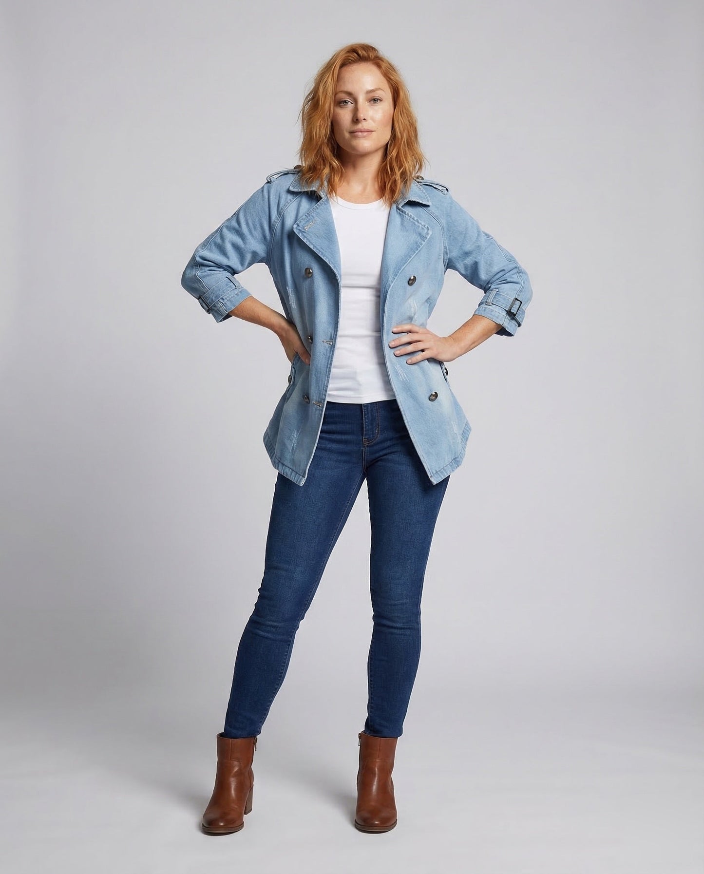 Damen Jeans-Caban Doppeltreihig Epauletten - Eveloria