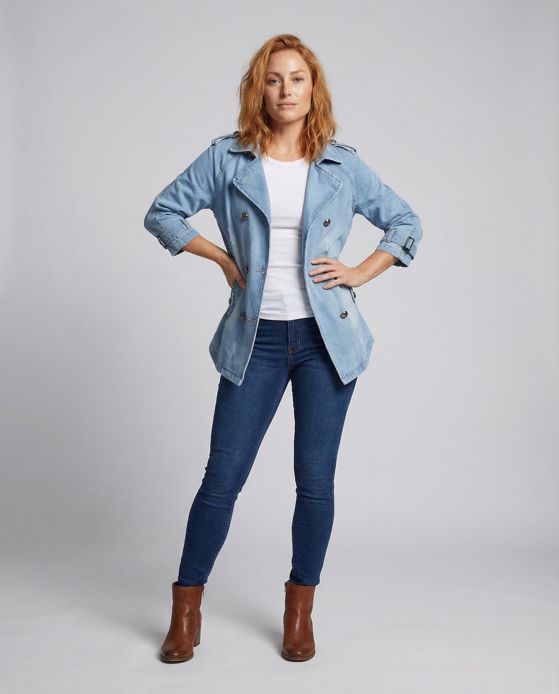 Damen Jeans-Caban Doppeltreihig Epauletten - Eveloria