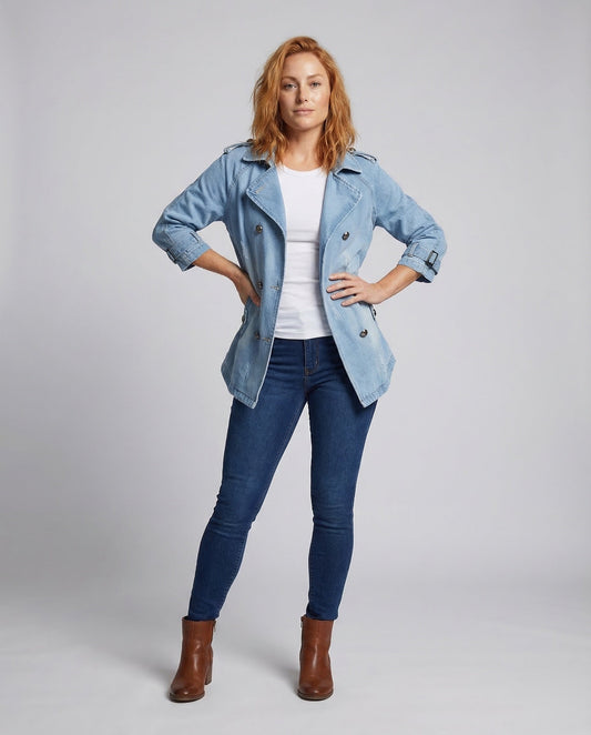 Damen Jeans-Caban Doppeltreihig Epauletten - Eveloria