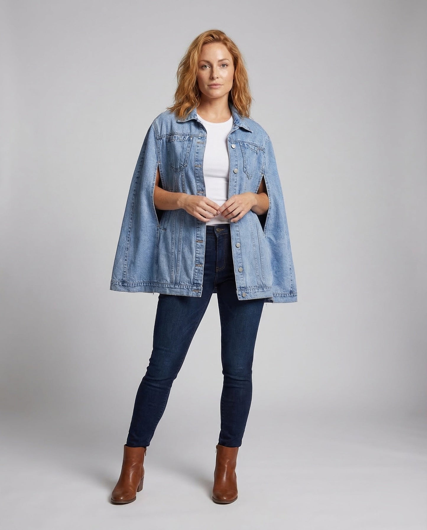 Damen Oversize Jeansmantel mit Cape-Ärmeln - Eveloria
