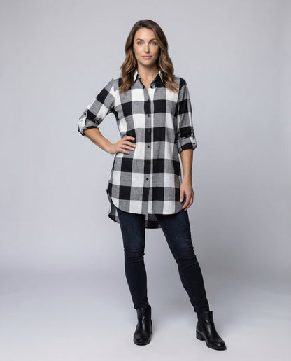 Damen Kariertes Langkleid Bluse - Eveloria
