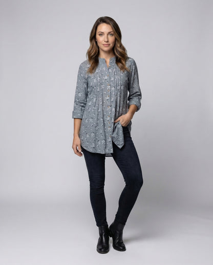 Damen Tunika Bluse Mandarin Kragen Lang - Eveloria