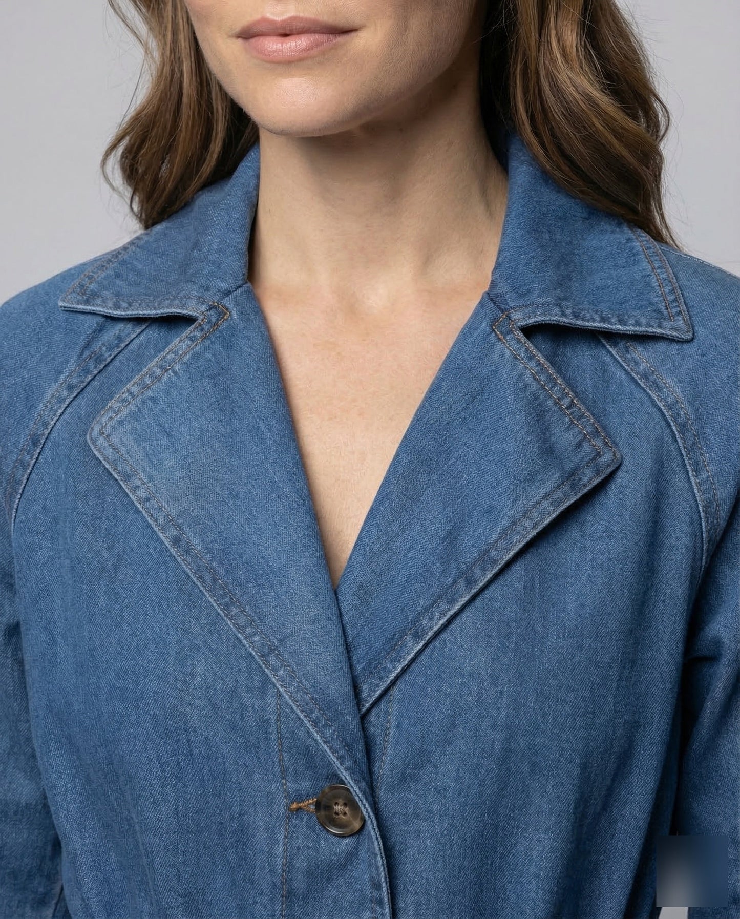 Damen Jeans-Trenchcoat Lang Taillengürtel