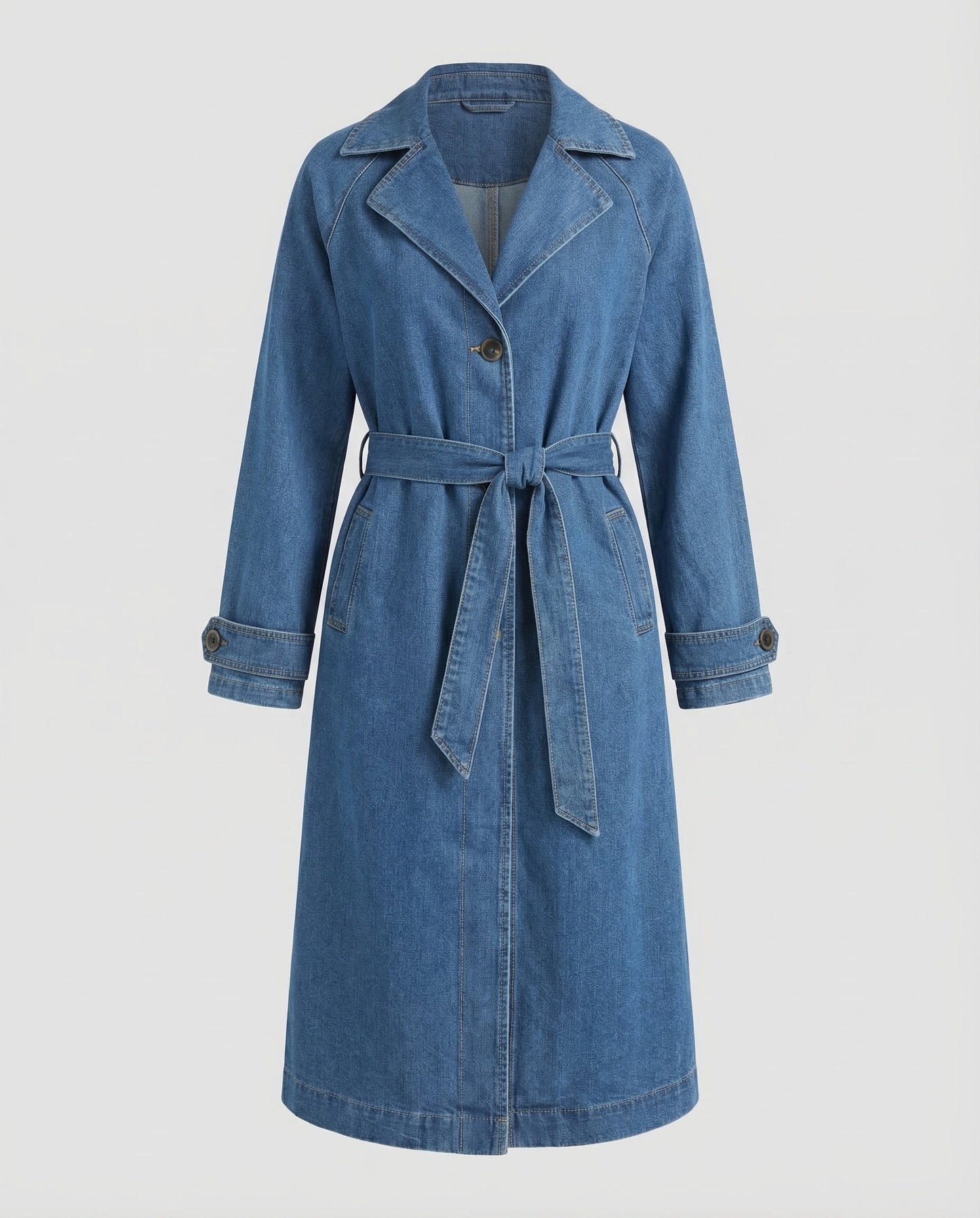 Damen Jeans-Trenchcoat Lang Taillengürtel