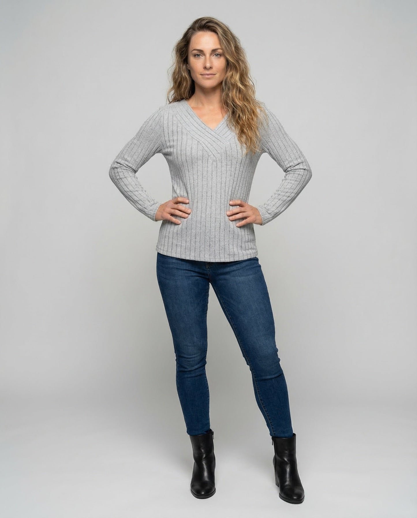 Damen Pullover Überkreuzter V-Ausschnitt Rippenstrick - Eveloria