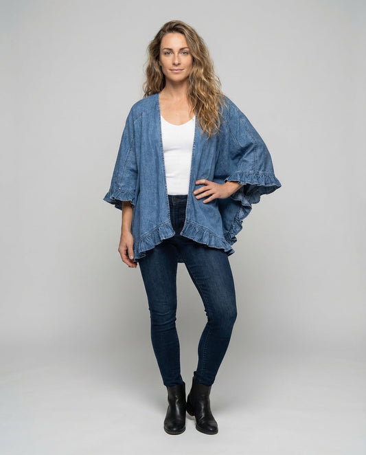 Damen Jeans Kimono mit Volantärmeln - Eveloria