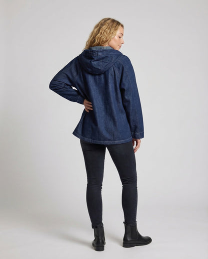 Damen Leichter Denim-Parka Mit Kapuze