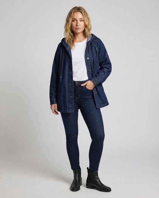 Damen Leichter Denim-Parka Mit Kapuze - Eveloria